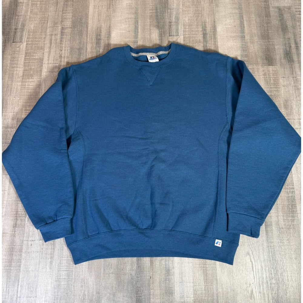 Vintage Russell Athletic Mens Crewneck Sweatshirt Blue Fleece Pullover Large